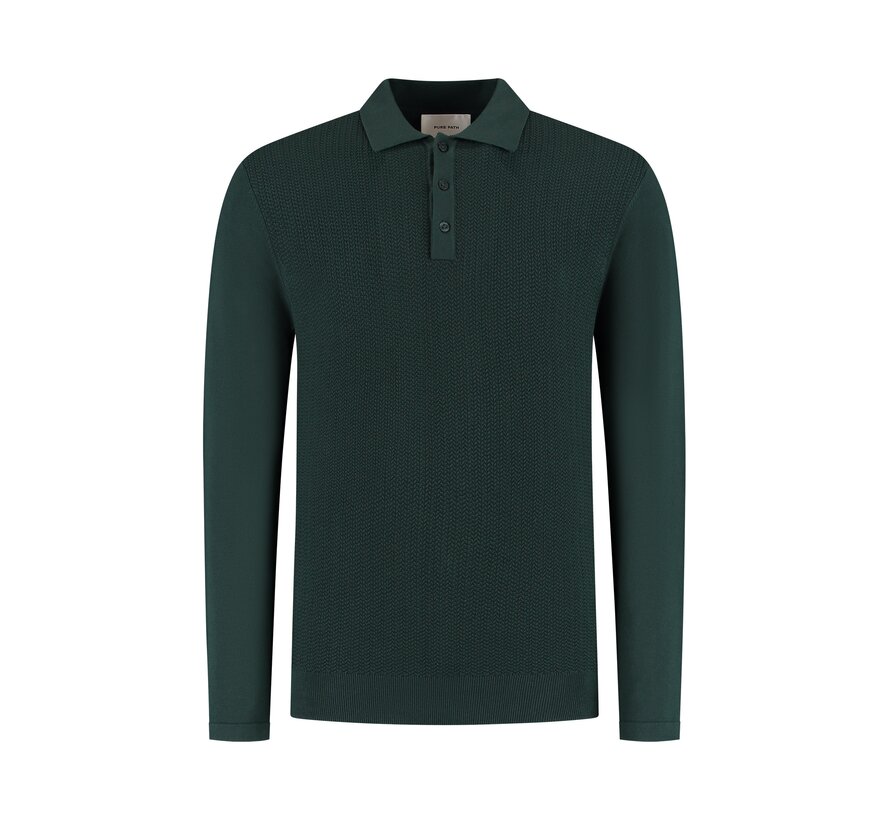 Braided Structure Knitted Longsleeve Polo Dark Green (25030804 - 16)