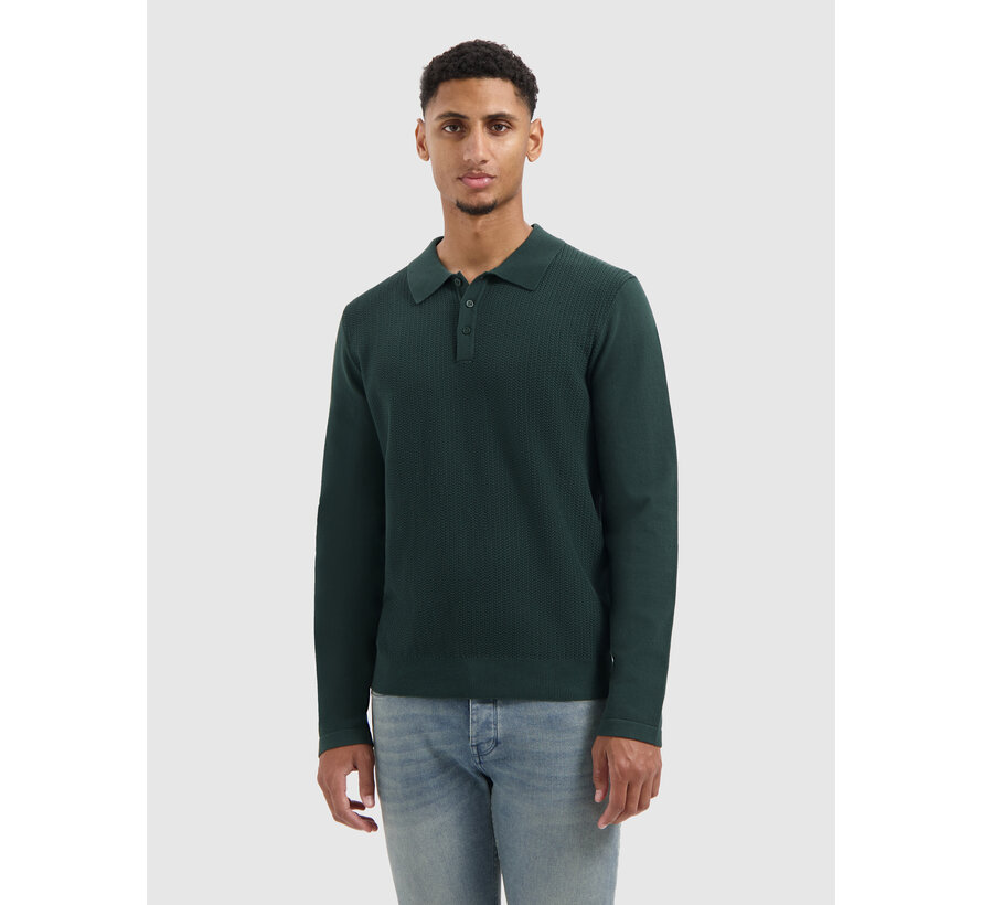 Braided Structure Knitted Longsleeve Polo Dark Green (25030804 - 16)