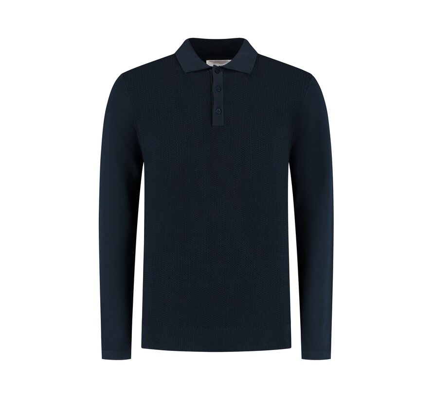 Braided Structure Knitted Longsleeve Polo Dark Navy (25030804 - 57)