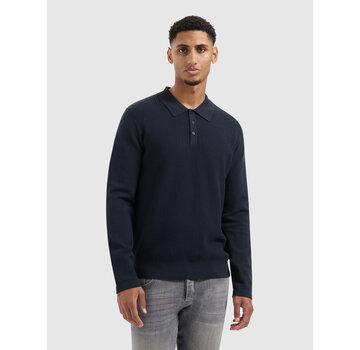 Pure Path Braided Structure Knitted Longsleeve Polo Dark Navy (25030804 - 57)