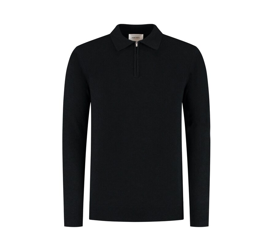 Towel Knit Half-zip Longsleeve Polo Black (25030820 - 02)