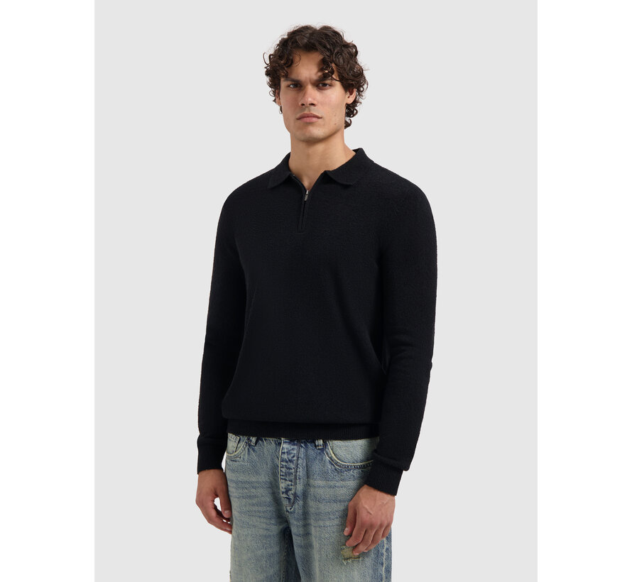 Towel Knit Half-zip Longsleeve Polo Black (25030820 - 02)