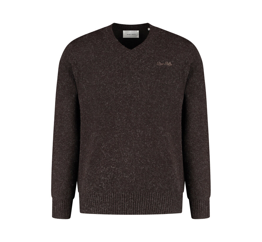 Melange Knit V-neck Sweater Dark Brown (25030819 - 96)