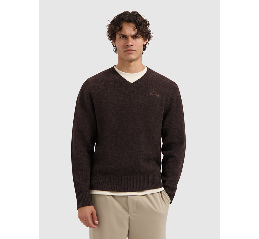 Melange Knit V-neck Sweater Dark Brown (25030819 - 96)