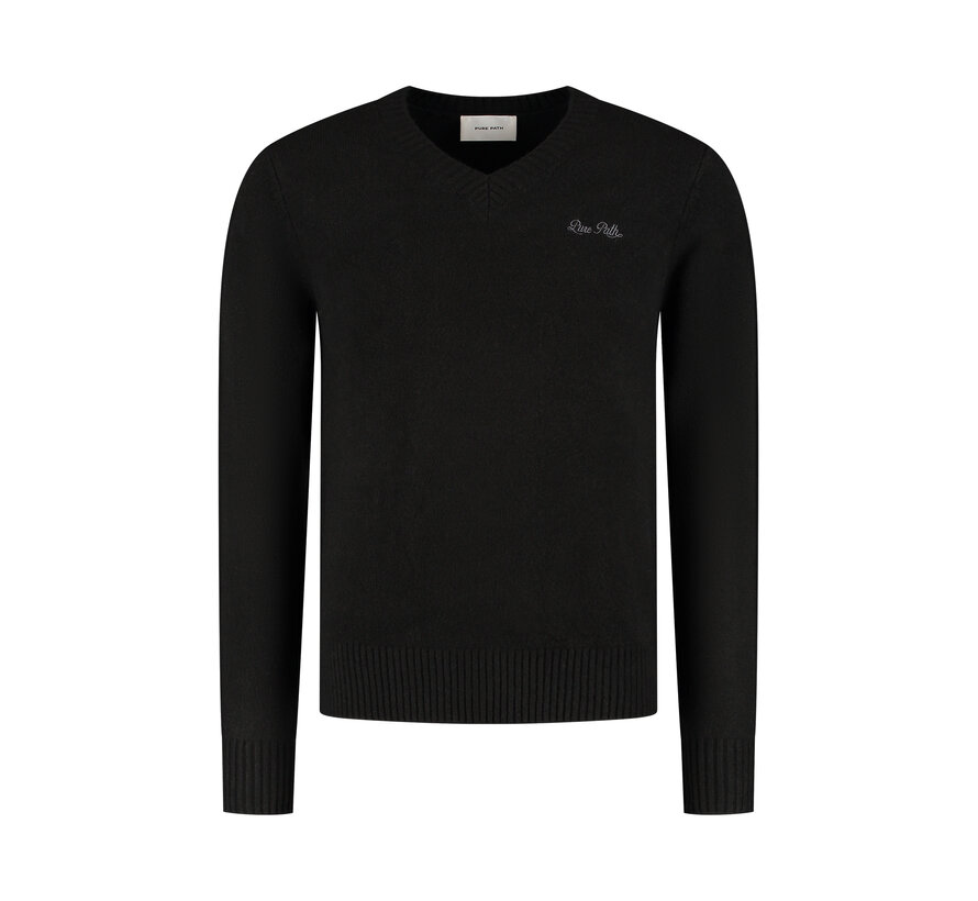 Melange Knit V-neck Sweater Black (25030819 - 02)