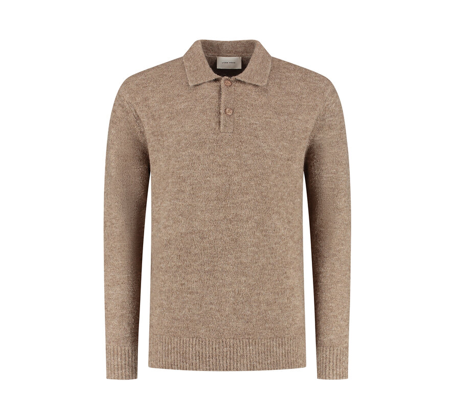 Bouclé Knit Longsleeve Polo Taupe (25030809 - 53)