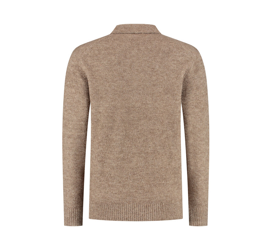 Bouclé Knit Longsleeve Polo Taupe (25030809 - 53)
