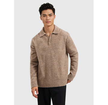Pure Path Bouclé Knit Longsleeve Polo Taupe (25030809 - 53)