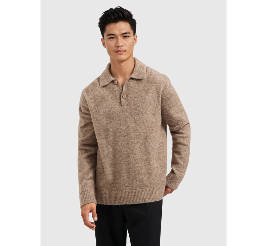Bouclé Knit Longsleeve Polo Taupe (25030809 - 53)