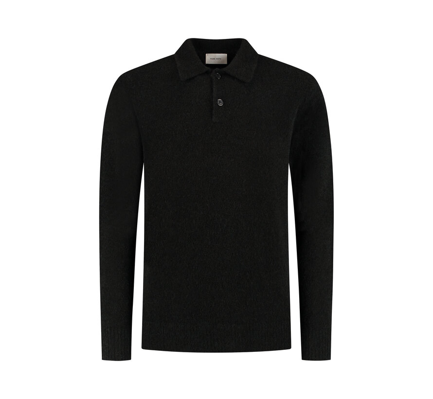 Bouclé Knit Longsleeve Polo Black (25030809 - 02)