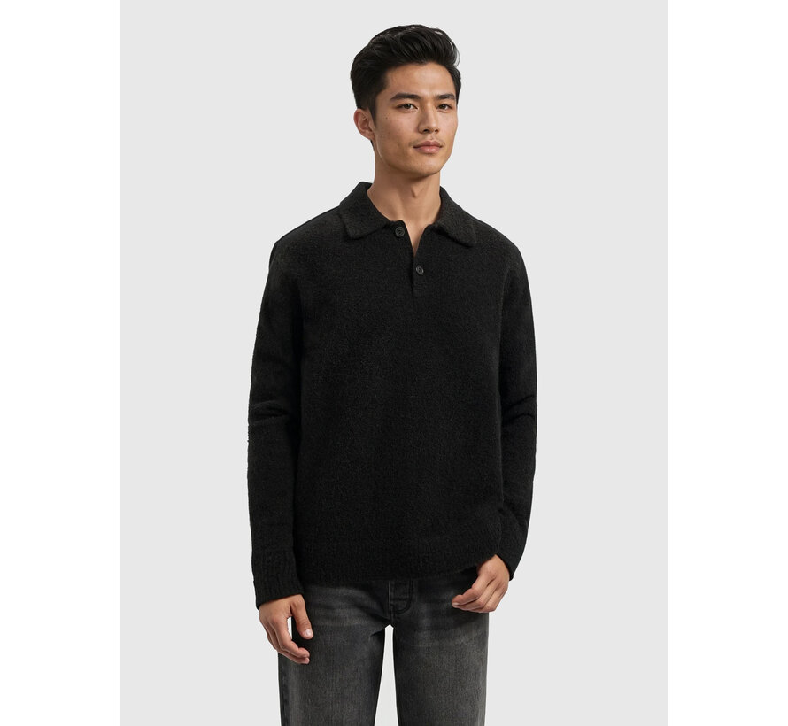 Bouclé Knit Longsleeve Polo Black (25030809 - 02)