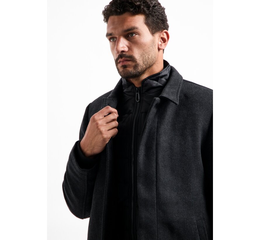 Jacket Mid Long Fit Detachable Front With Wool Antra Melange (29630917 - 103)