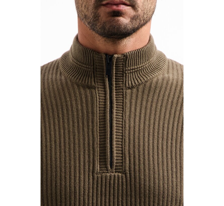 Pullover Half Zip rib variation Taupe (29230932 - 044)