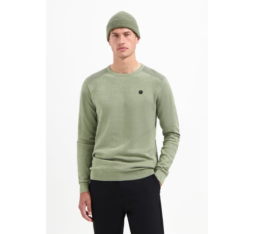 Pullover Crewneck Plated Structure Knit Light Moss (29230821 - 197)