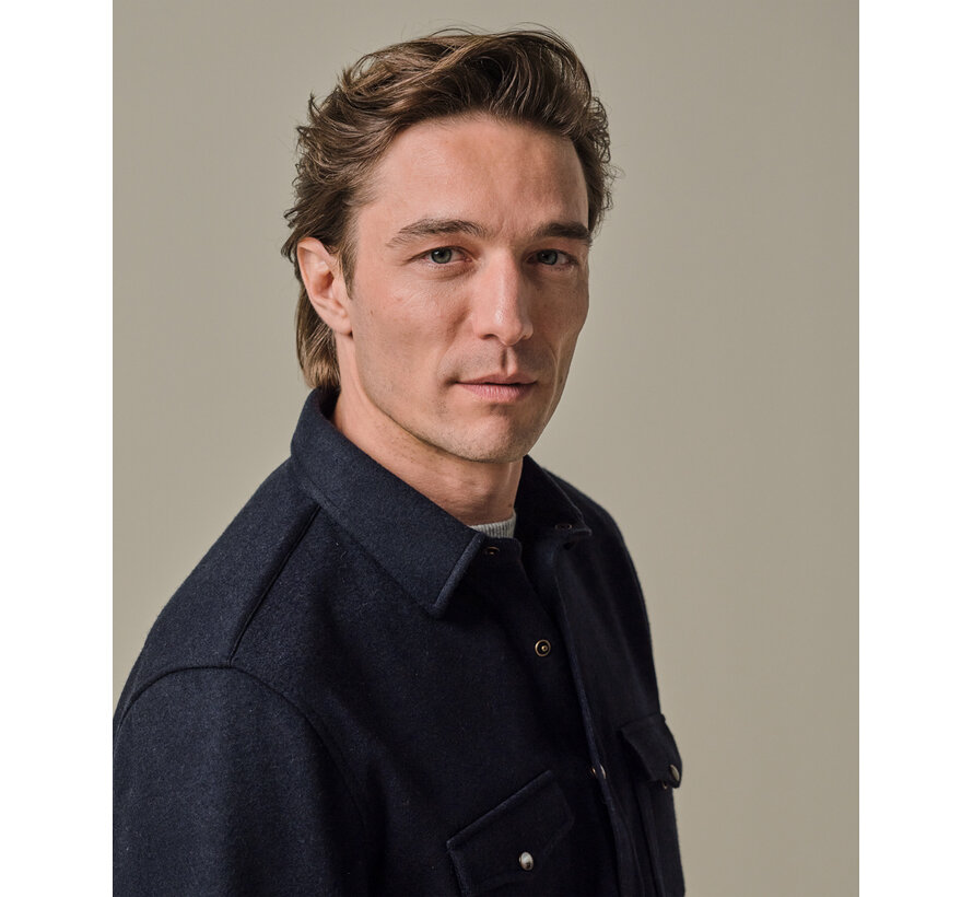 Navy wool blend western overshirt (PPWF30003C)