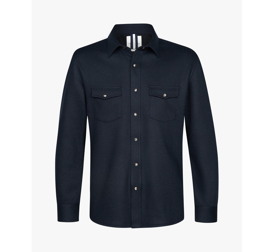 Navy wool blend western overshirt (PPWF30003C)