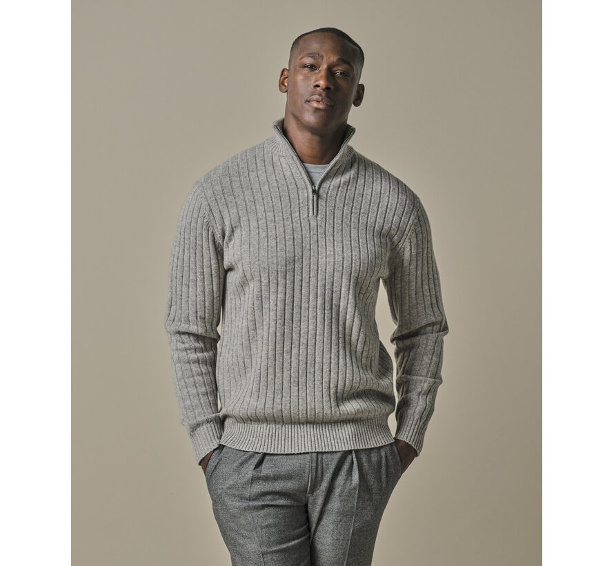 Grey wool blend rib half zip (PPWJ30019C)