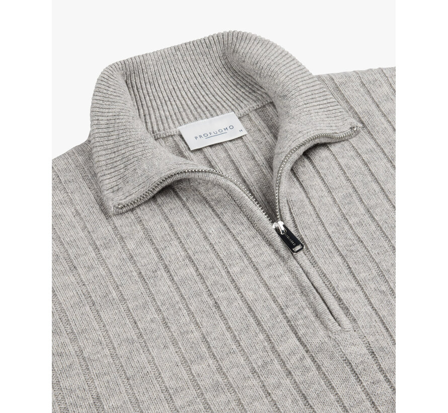 Grey wool blend rib half zip (PPWJ30019C)