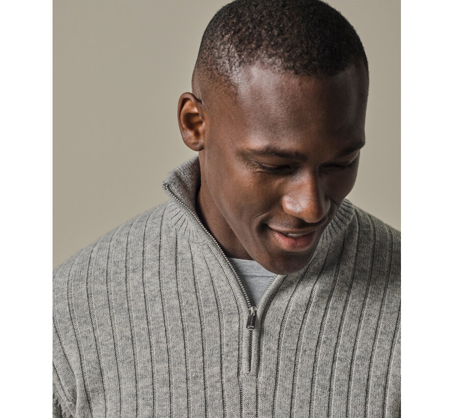 Grey wool blend rib half zip (PPWJ30019C)