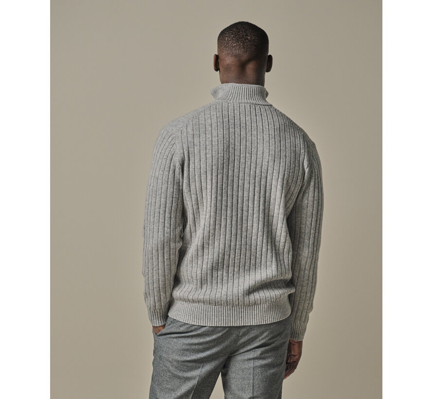 Grey wool blend rib half zip (PPWJ30019C)