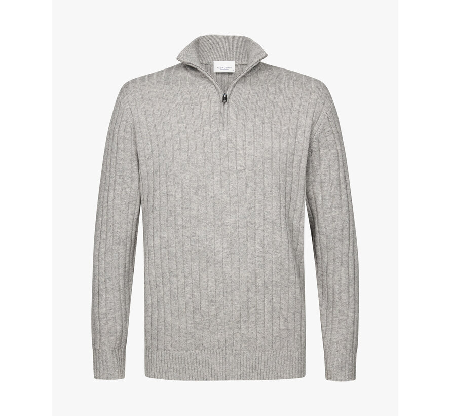 Grey wool blend rib half zip (PPWJ30019C)