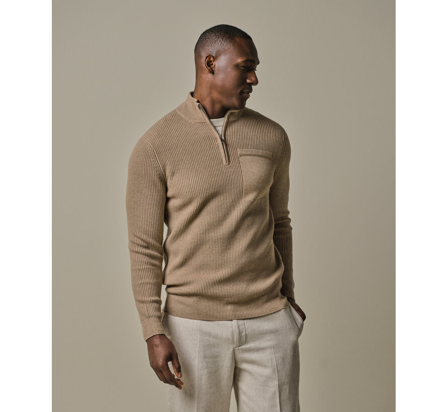 Beige rib half zip (PPWJ30047A)