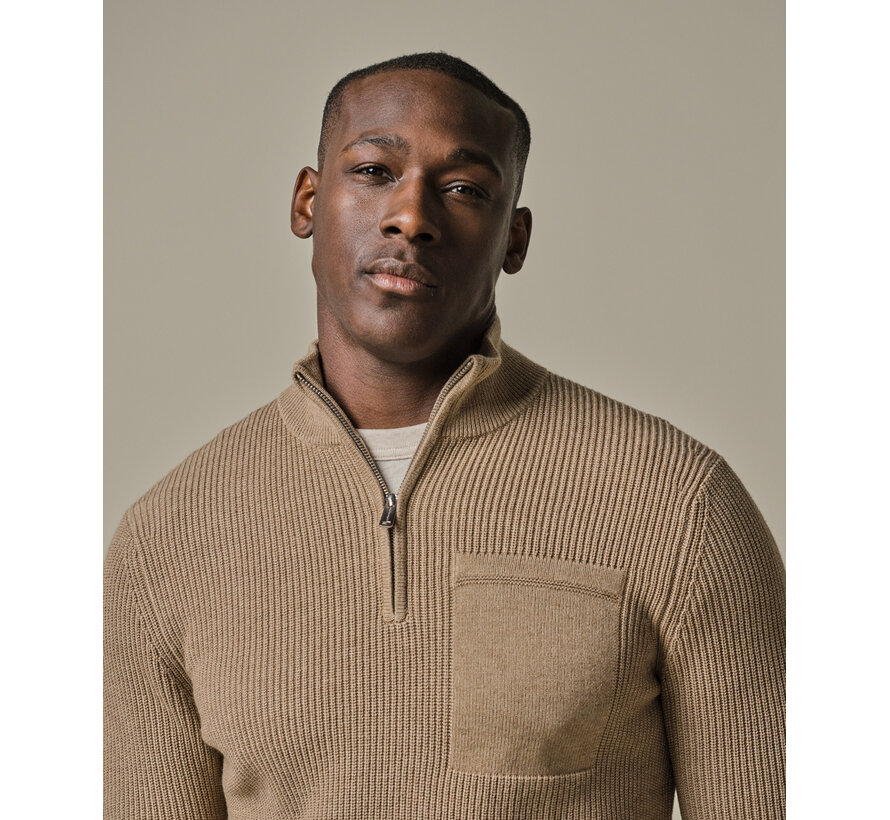 Beige rib half zip (PPWJ30047A)
