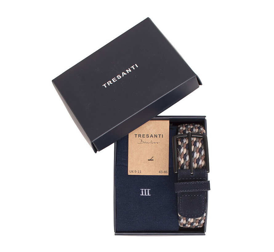 FELIZO | Giftset Braided Belt And Bamboo Socks Navy (TRCOJE033 - 803)