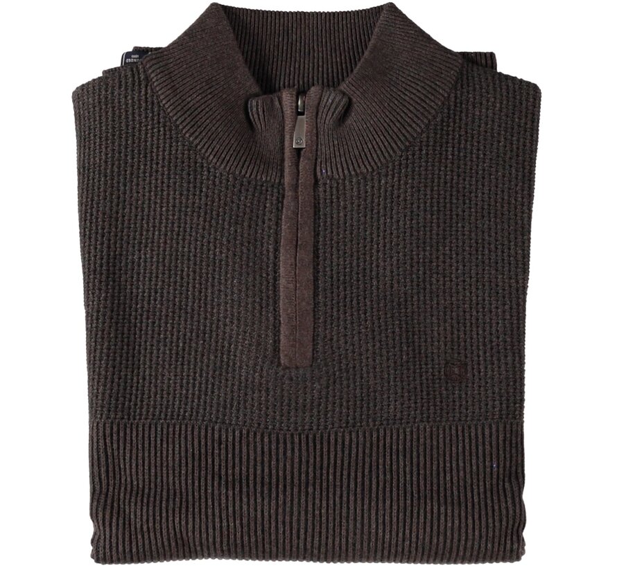 Half Zip Pullover Half Zip Plated Tuck Knit Dark Brown (52.1120 -141)