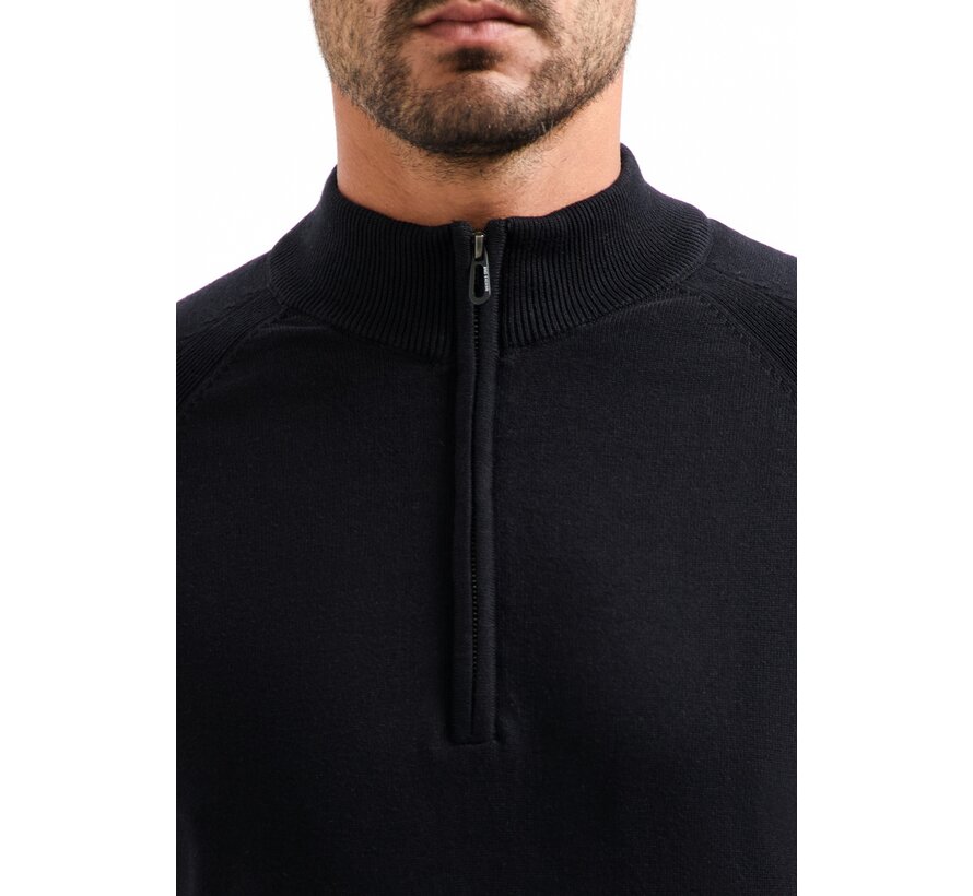 Pullover Half Zip High Collar Solid Black (29230967SN - 020)