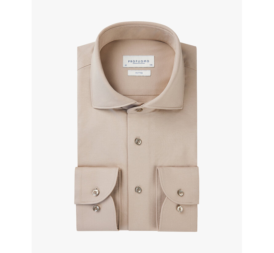 Profuomo Overhemd Single-Jersey Knitted Shirt Beige (PP2H00005E)