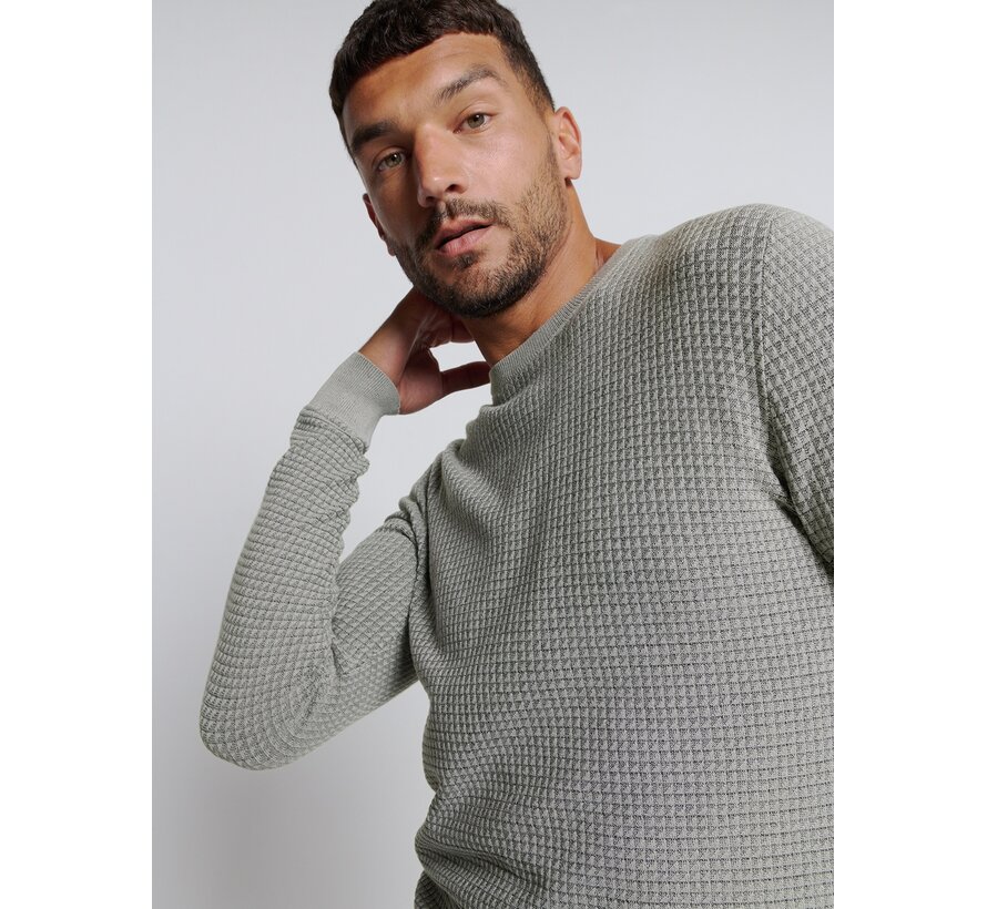 No Excess Pullover Crewneck 2 Coloured Waffle Jacquard Grey (26211112 - 021)