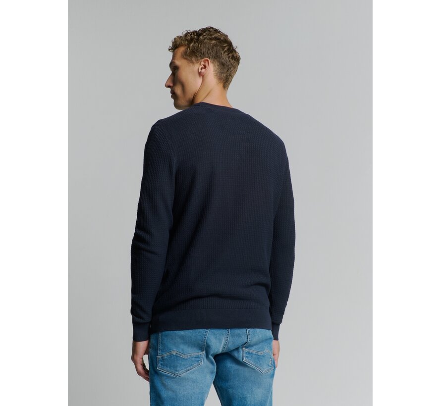 Pullover Crewneck 2 Coloured Waffle Jacquard Blueberry (26211112 - 098)