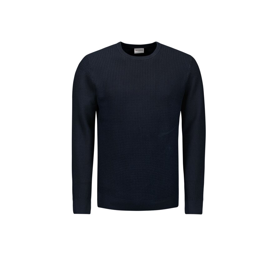 Pullover Crewneck 2 Coloured Waffle Jacquard Blueberry (26211112 - 098)