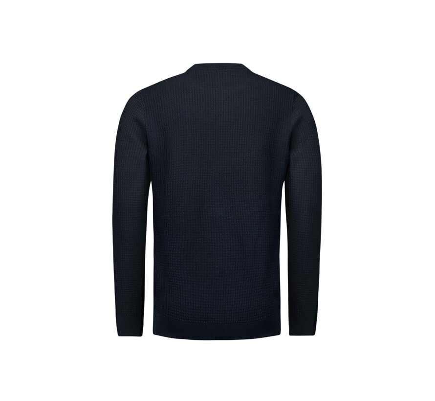 No Excess Pullover Crewneck 2 Coloured Waffle Jacquard Blueberry (26211112 - 098)