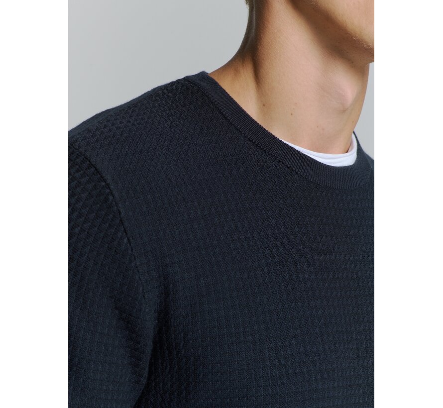 Pullover Crewneck 2 Coloured Waffle Jacquard Blueberry (26211112 - 098)