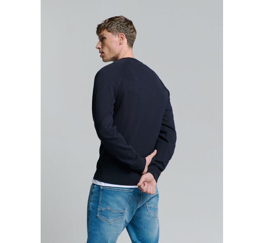 Pullover Crewneck Solid Relief Knit Blueberry (26231104 - 098)