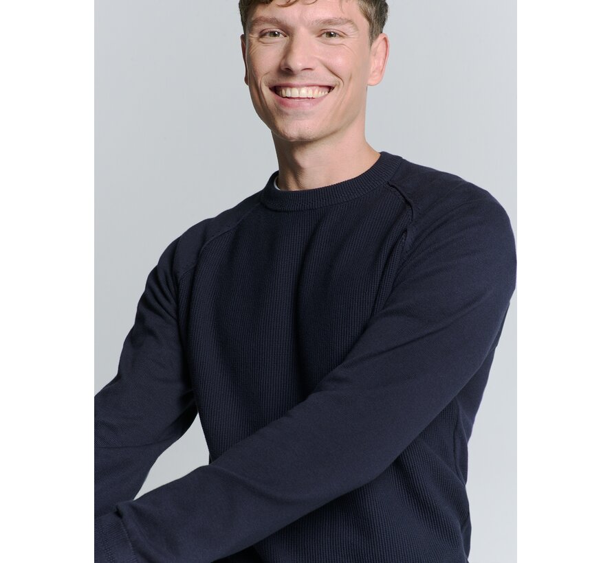 Pullover Crewneck Solid Relief Knit Blueberry (26231104 - 098)