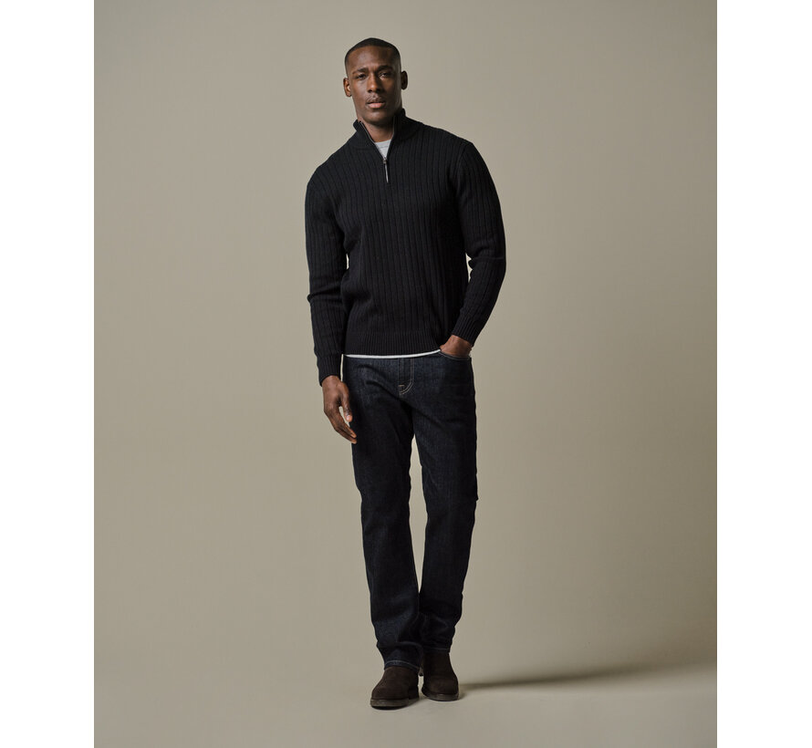 Half Zip Trui Wool Blend Rib Navy (PPWJ30019E)