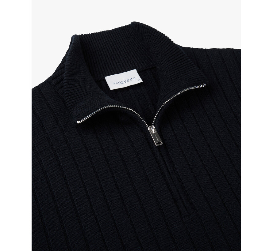 Profuomo Half Zip Trui Wool Blend Rib Navy (PPWJ30019E)