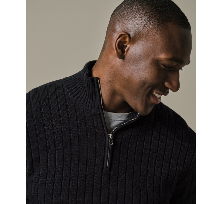 Half Zip Trui Wool Blend Rib Navy (PPWJ30019E)