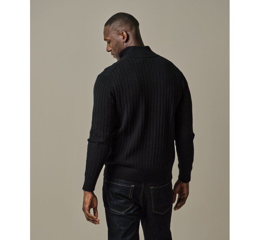 Half Zip Trui Wool Blend Rib Navy (PPWJ30019E)