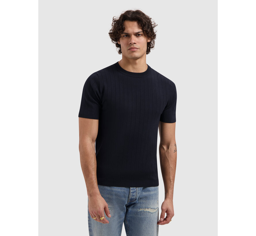 Drop-Needle Knitted T-shirt Navy (26010808 - 57)
