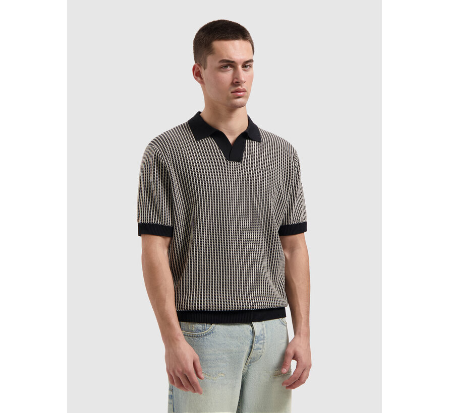 Knitted Polo Ladder Stitch Black (26010807 - 02)
