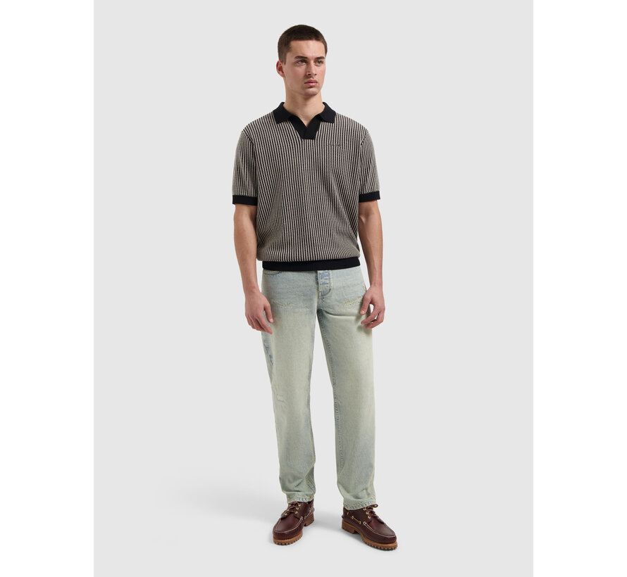 Pure Path Knitted Polo Ladder Stitch Black (26010807 - 02)