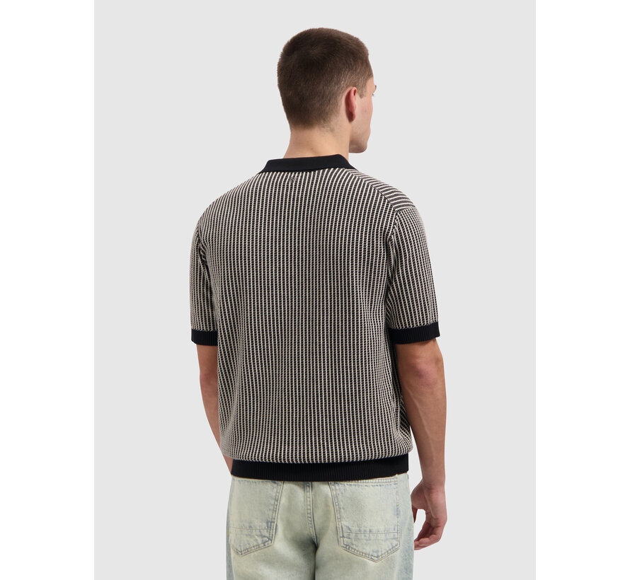 Knitted Polo Ladder Stitch Black (26010807 - 02)