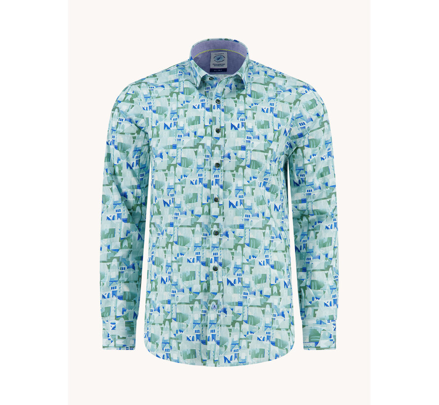 A Fish Named Fred Overhemd Shirt Abstract City Olive Green (33.014 - 302)