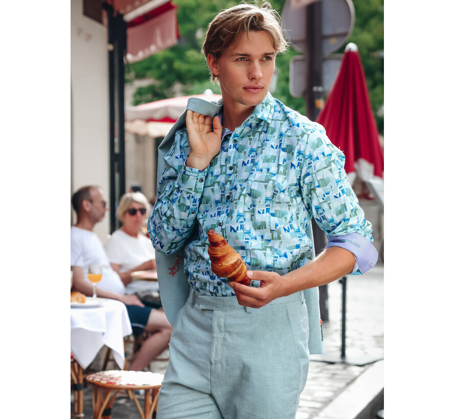 A Fish Named Fred Overhemd Shirt Abstract City Olive Green (33.014 - 302)