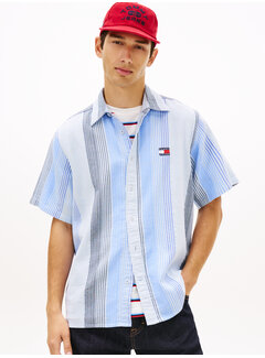 Tommy Hilfiger Korte Mouw Overhemd Relaxed Fit Stripe Sweet Blue (DM0DM22789 - C3Q)