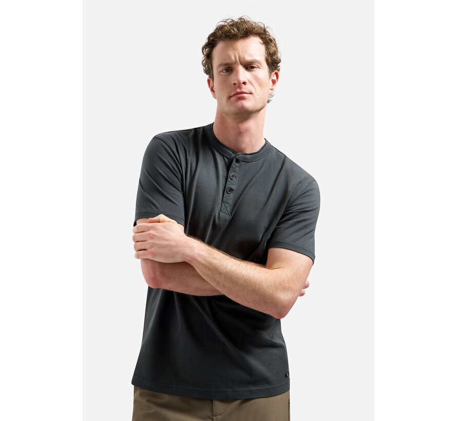 T-Shirt Granddad Half Button Melange Dark Steel (31340316 - 124)